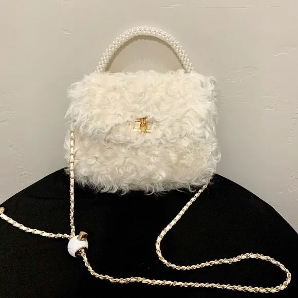 Handmade Genuine Curly Shearling Purse Includes 2 Chain Styles